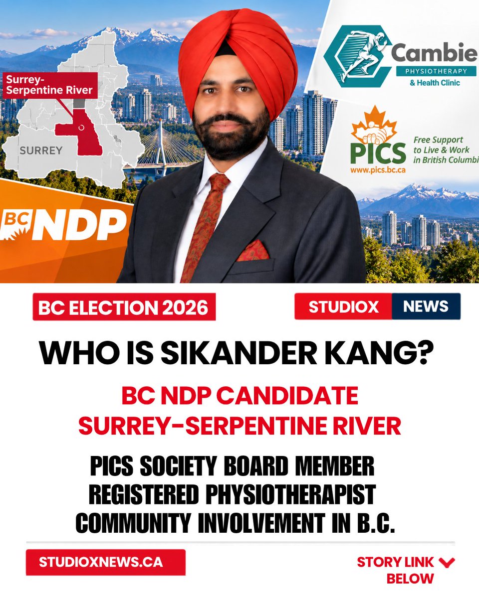 studioxnews's tweet photo. The BC NDP has announced Sikander Kang as its candidate for Surrey-Serpentine River.

https://t.co/10xCosFcPo

#Surrey #SurreyPolitics #SikanderKang #SerpentineRiver #BCPolitics #BCElection2026 #BCNDP #StudioXNews https://t.co/NY0qVO0Cxm