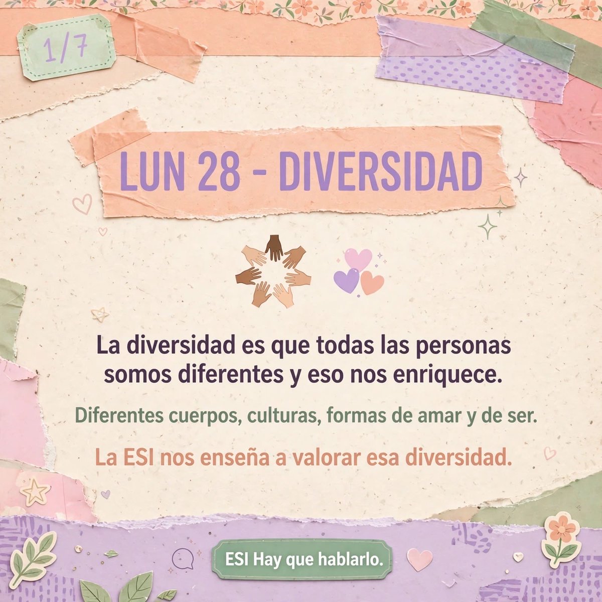 HayQueHablarlox's tweet photo. 🌈 Arrancamos una nueva semana de ESI: DIVERSIDAD 💗

Ser diferentes nos enriquece. Esta semana hablamos de respeto, inclusión y de valorar lo que nos hace únicos. 🫶

#ESI #Diversidad #Respeto #Inclusión https://t.co/mT6kalxYtA