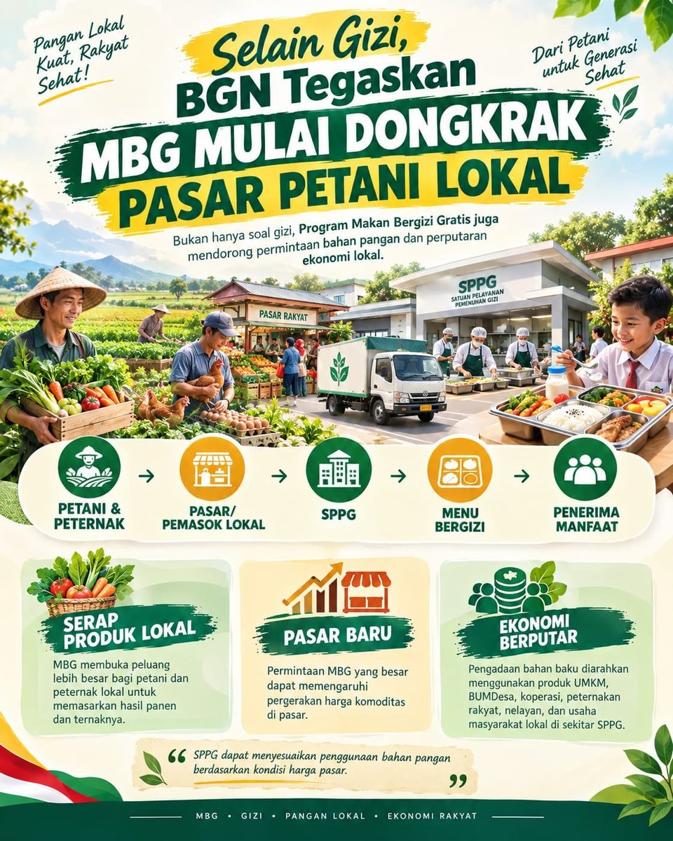 KarmanTejo's tweet photo. Selain gizi, BGN tegaskan MBG mulai dongkrak pasar petani lokal
#MakanBergiziGratis
#ManfaatMBG
#CegahStunting
#DukungMBG https://t.co/VPGKcoTiwK
