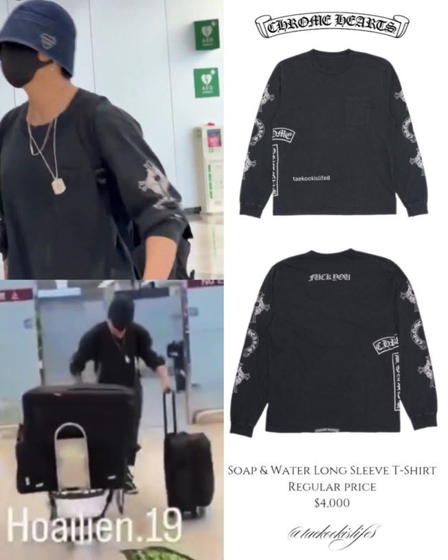 JUNG9795_'s tweet photo. jungkook kemaren bawa koper gede2 dan pake Chrome Hearts, trus yoongi jg pake Chrome Hearts hari ini. 
dedek kemaren bawa oleh2 buat papa yoongi jg ya sayang? 😭🤏🏻 https://t.co/h31ICMATbU