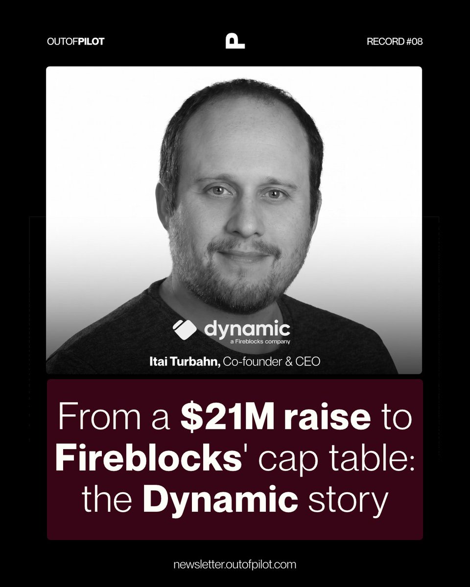 outofpilot's tweet photo. Out Now: Read the story of Itai @turbahn , CEO of @dynamic_xyz, acquired by @FireblocksHQ in October 2025.

Itai and co-founder Yoni met at MIT and graduated around 2010 to 2011. They bought their first Bitcoin in 2012 to 2013 and stayed obsessed with crypto through the decade.

The goal is for Fireblocks (Dynamic included) to be the infrastructure layer underneath that shift, invisible to the end user, just faster and cheaper by default.

Now on Out of Pilot.  
Read at https://t.co/XpTjmr0byR