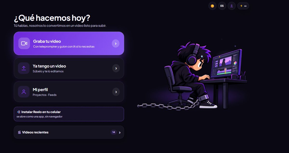 FedeEdiciones's tweet photo. Estoy terminando Reelo AI . Tu Equipo de PRODUCCIÓn completo para tu marca personal. No tienes guión? Lo hace. Quieres grabar? Teleprompter. Quieres que te edite el video? Te lo deja listo en minutos. Subtítulos, transiciones, animaciones, corta todos los silencios https://t.co/CA98Bp4juV