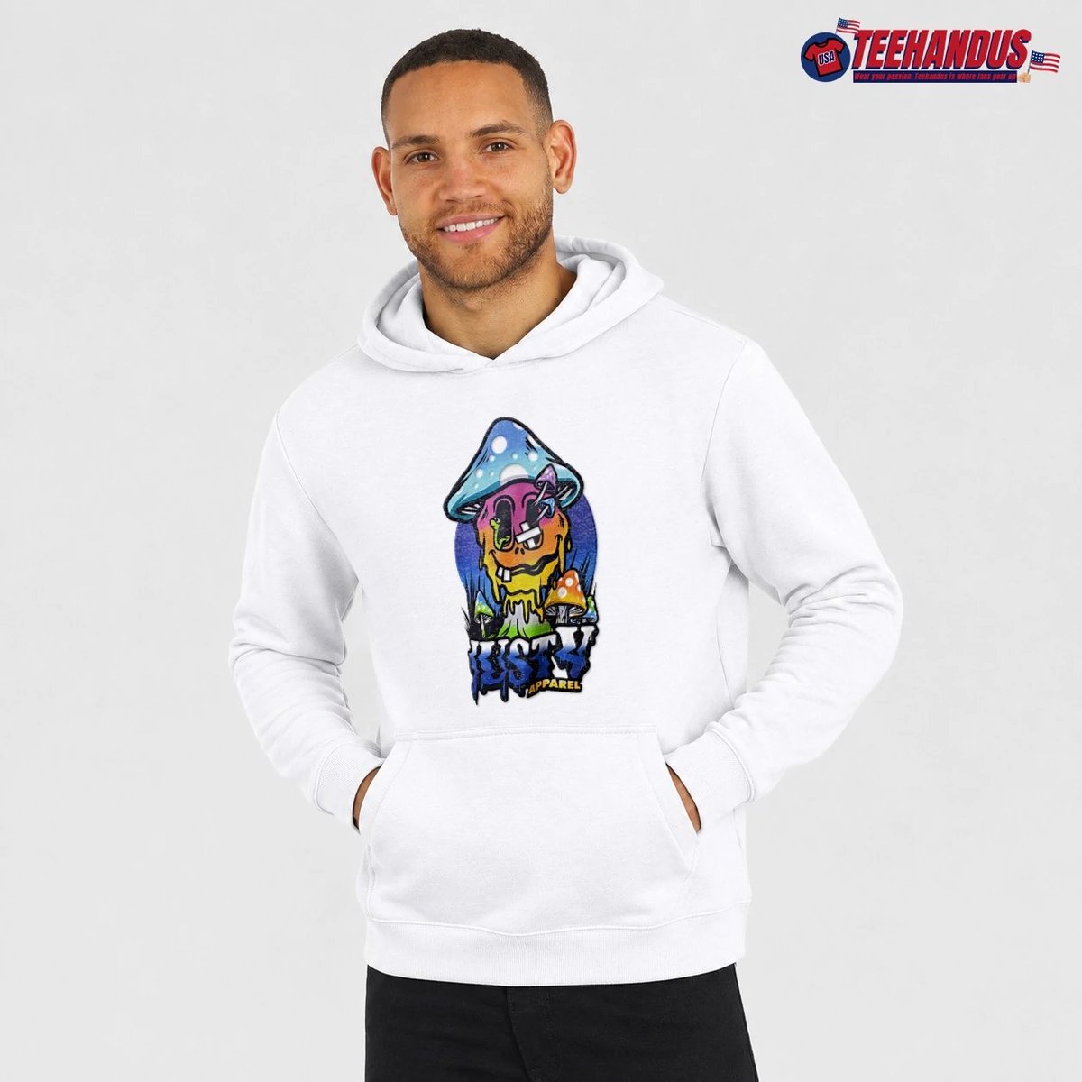 Trippy melting mushroom face surreal graphic tee