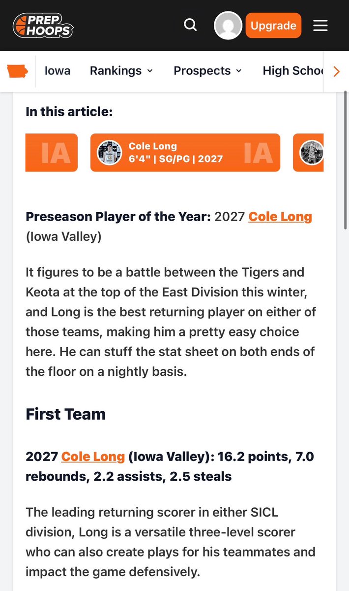 ColeLong13_'s tweet photo. Pre-season conference honors from Prep hoops! -@tonysroe 

-Preseason  Player of the year

-First Team All-Conference

-Leading returning scorer

@PrepHoopsIA @ivtigerbball @MurrayElite https://t.co/s36EmVTHaL