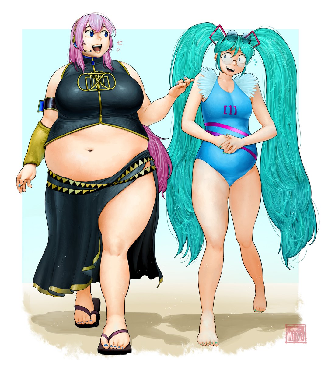 Alliend113's tweet photo. Commission for Anonymous 
Two Vocaloid cosplayer after a seafood binge
And one definitely had a bit too much.🍤 https://t.co/bOV0Cn1LG8