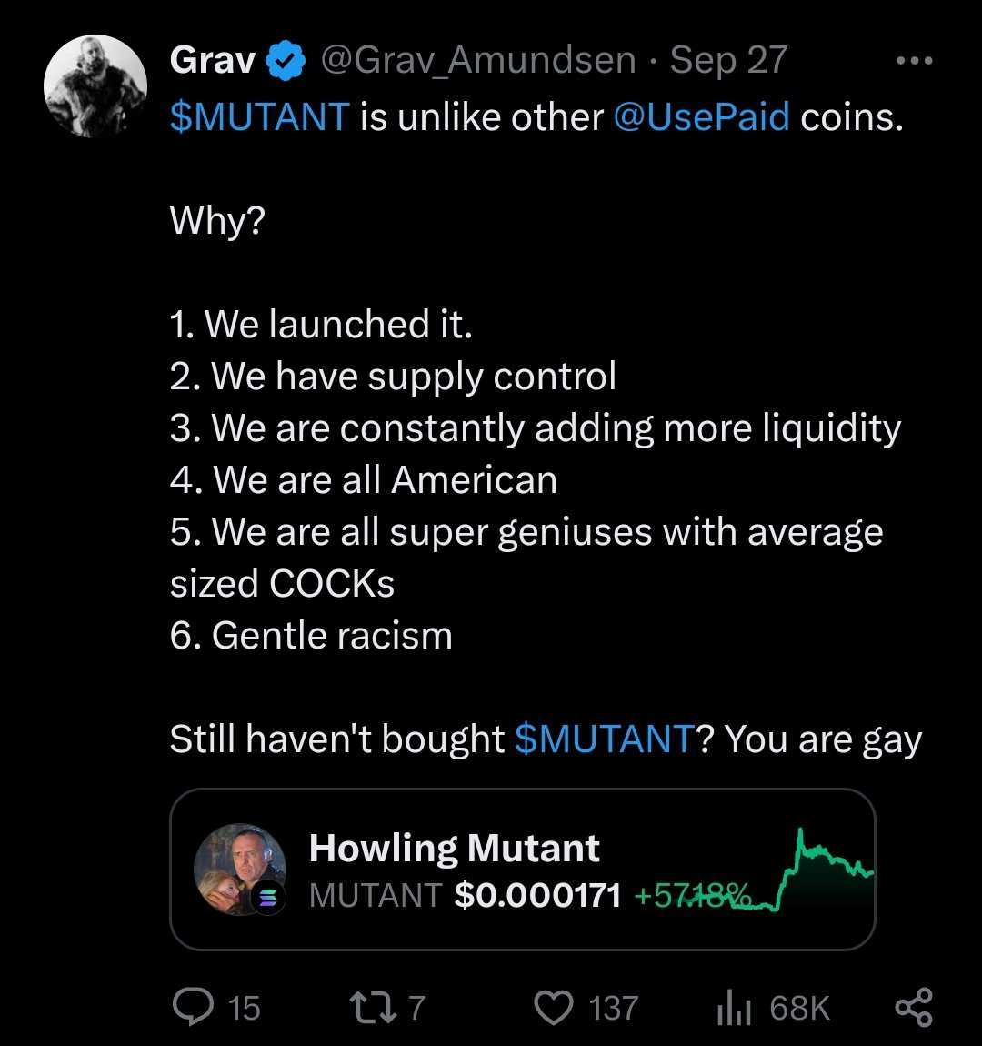 townsendered's tweet photo. @Grav_Amundsen @Frosty2259 @Howlingmutant0 @verymoisturized Imagine having to shill a shitcoin based on a jeetfucking xitter profile to make ends meet 😭😭🤣🤣 https://t.co/9k3xPdlwfD