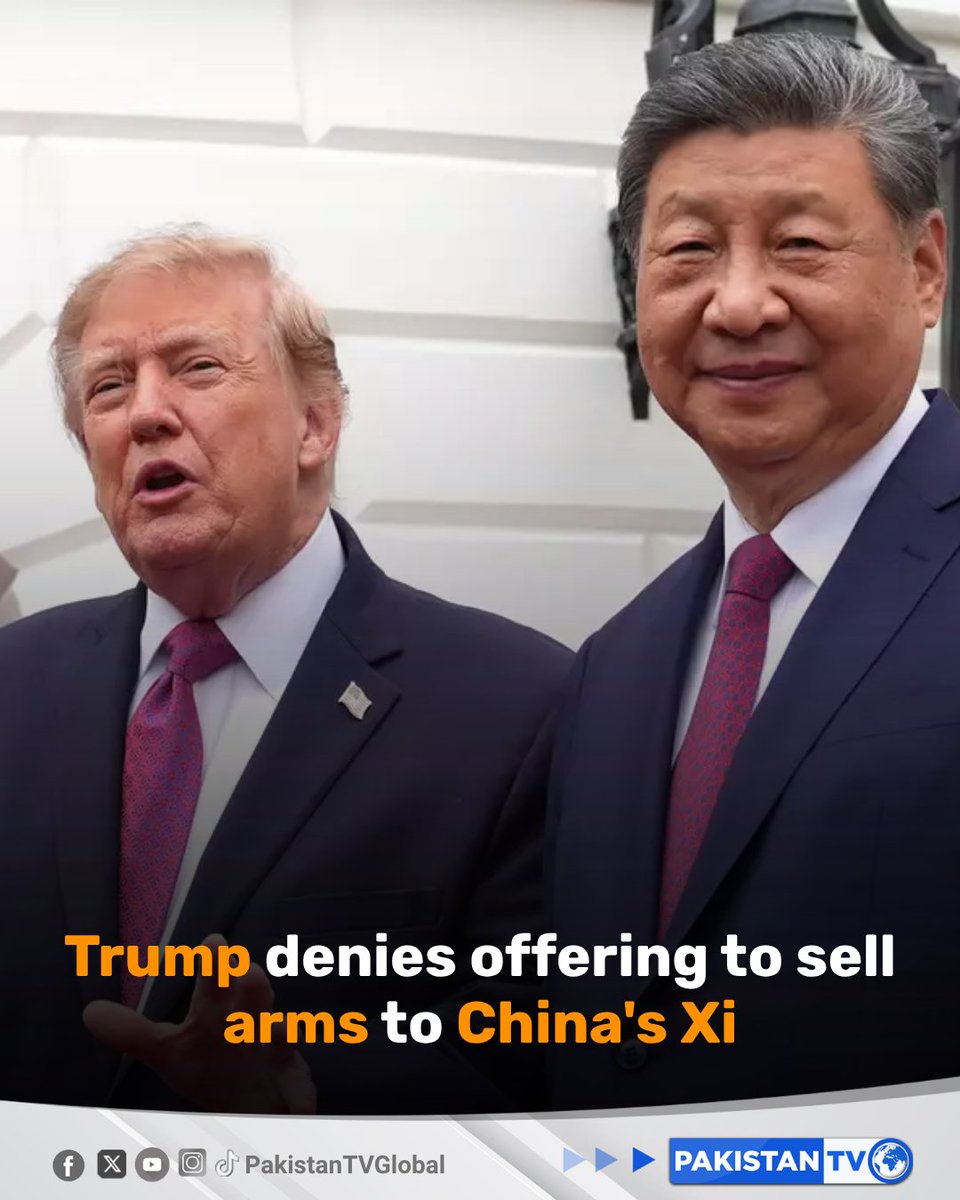 PakTVGlobal's tweet photo. Donald Trump on Monday denied asking Xi Jinping if he would like to buy American weapons, after the US ambassador to Beijing said the US president made the offer to his Chinese counterpart.
#DonaldTrump #XiJinping #USChina #ArmsTrade #PakistanTV https://t.co/K6FGnPO2kG