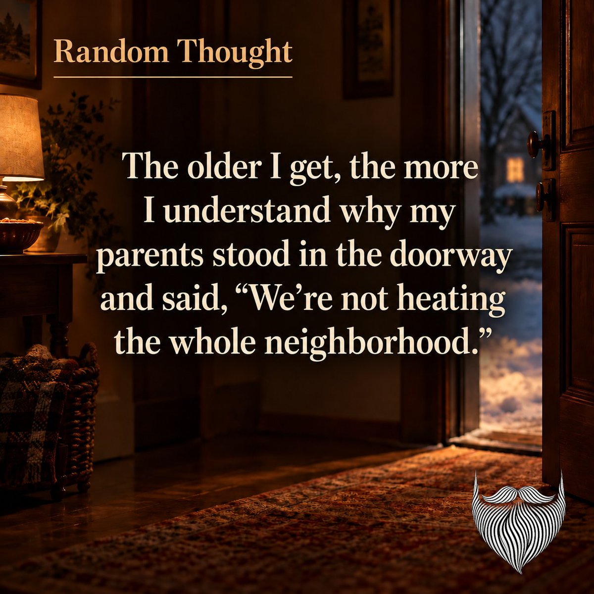 ManCard558038's tweet photo. As a kid, I thought closing the front door was no big deal. Now I catch myself checking the thermostat because somebody left it open for thirty seconds. My parents were right. I hate how often that happens.
#mancard https://t.co/2NHTpAAfb5
