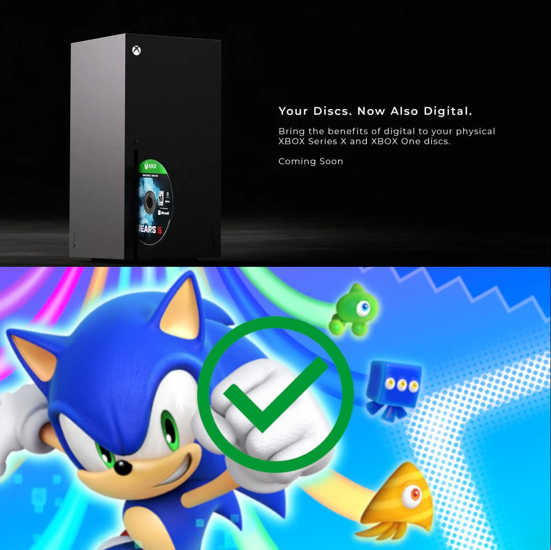TailsChannel's tweet photo. Breaking: The Xbox Disk-to-Digital program has been updated to include a selection of SEGA games, including several Sonic titles.
List of currently supported Sonic games:
- #SonicColors Ultimate
- #SonicForces
- #SonicFrontiers
- #SonicSuperstars
List of currently unsupported Sonic games:
- #SonicRacingCrossWorlds
- #SonicxShadowGenerations
- #SonicOrigins Plus
The Disk-to-Digital program is currently available in early access to a selection of Xbox insiders, with the promise of more titles to be added to the existing library in the future.
#SonicNews