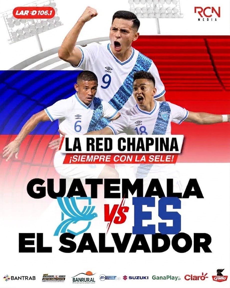 Lared1061's tweet photo. 🇬🇹⚽ ¡Hoy juega Guatemala!

Desde las 8:00 p. m., vive Guatemala vs. El Salvador junto a La Red 106.1. Sigue nuestra cobertura minuto a minuto por el FM 106.1 y https://t.co/sfwwyz7LAZ.

¡Toda la emoción del partido está en La Red! https://t.co/RPfLTcrE0z