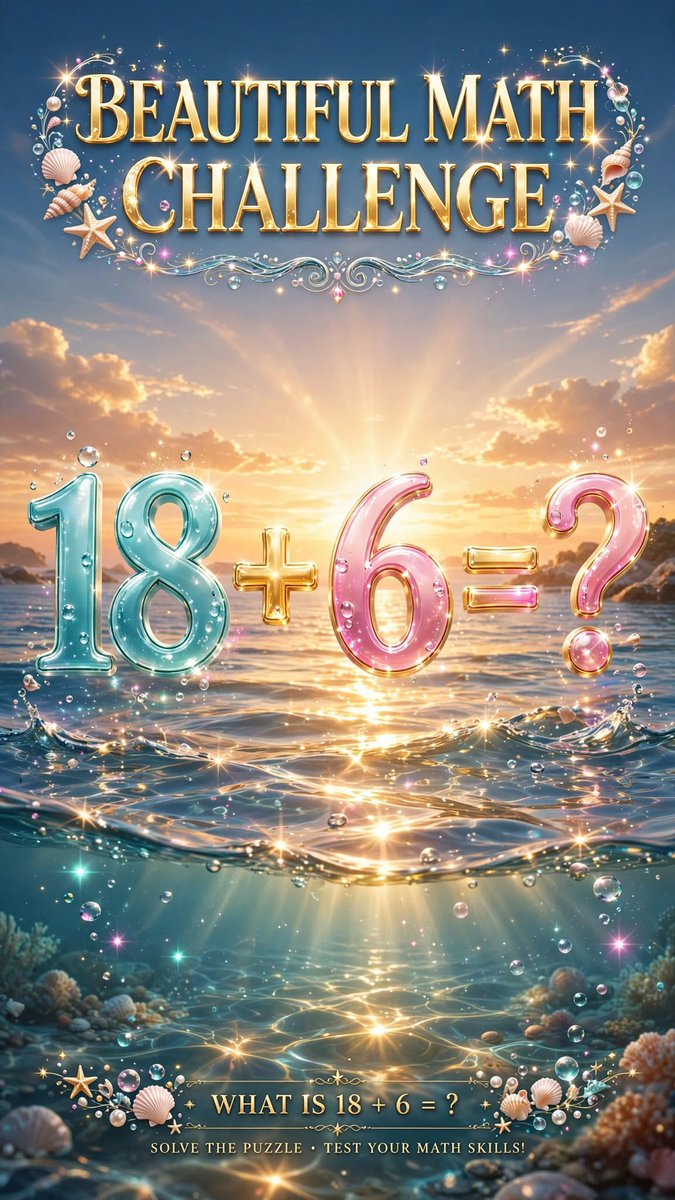 salmanabbasi80's tweet photo. BEAUTIFUL MATH CHALLENGE 🌊✨
18 + 6 = ?
Sunset is beautiful, but can you solve this? 🧠☀️ https://t.co/BXsw6dGC08