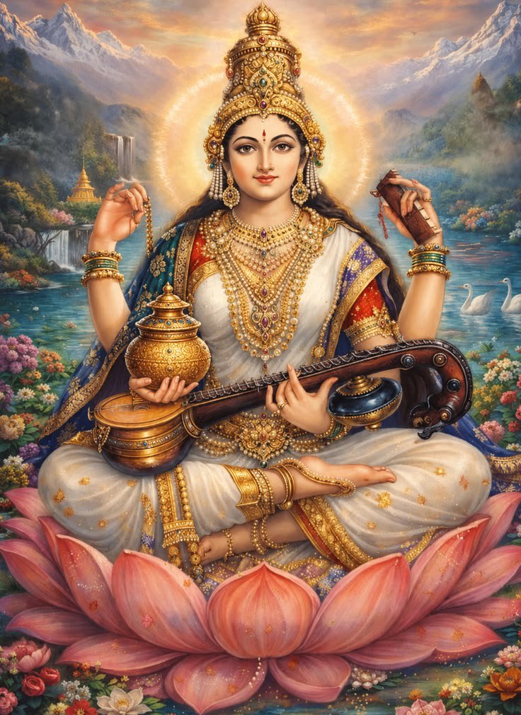 AkshitaL_'s tweet photo. विद्या दायिनी मॉं सरस्वती के दिव्य अलौकिक दर्शन❣️ https://t.co/aX3kPOVuBE