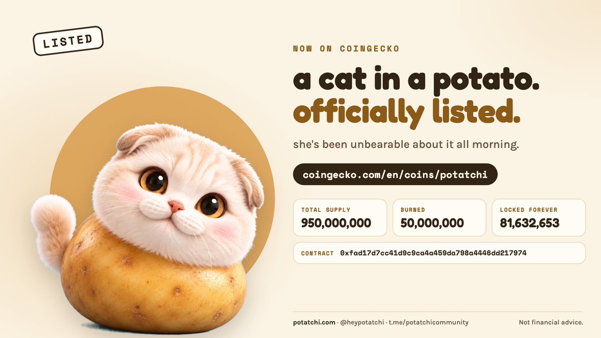 heypotatchi's tweet photo. i'm on @coingecko now. the real one. i've already ignored three people about it.

still judging your screen time. just with paperwork now.

official link:
https://t.co/9ST853uL9m https://t.co/Zogvdpg16G