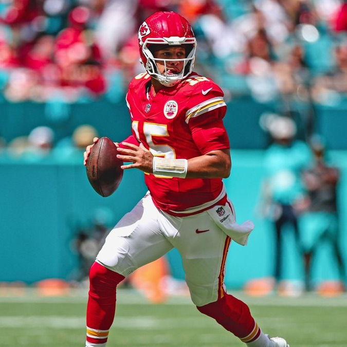 Chiefs's tweet photo. With his 115th career win on Sunday, Patrick Mahomes tied Tom Brady for the most victories through 150 starts in NFL history.