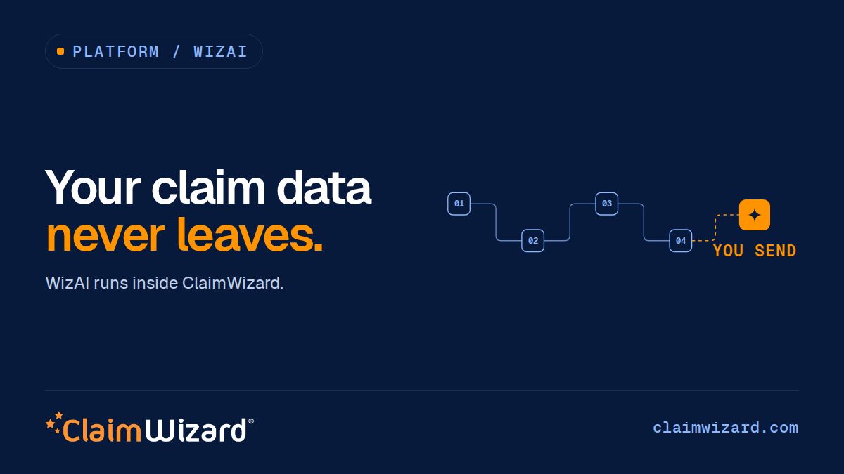 ClaimWizard's tweet photo. Paste claim notes into a public chatbot and you get a useful answer plus a data problem you cannot see.

WizAI lives inside ClaimWizard. No copy-paste. No public chat window. https://t.co/o7HmHg5eP0 https://t.co/qfkkufyCJX