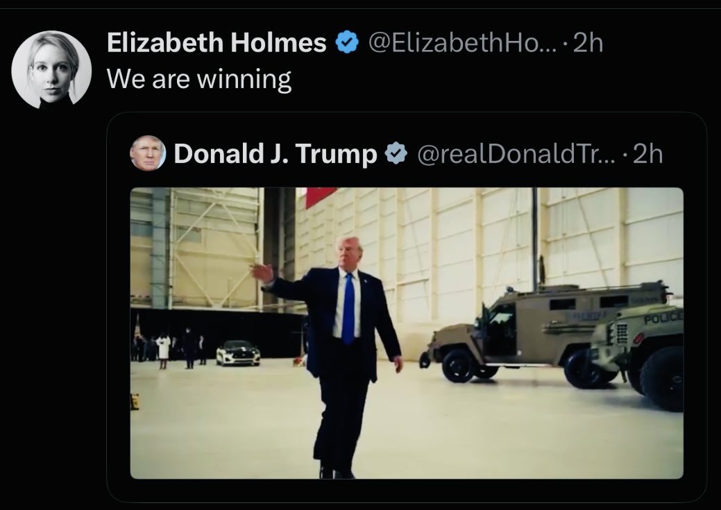 NotHoodlum's tweet photo. Elizabeth Holmes, the fraud enthusiast behind Theranos, is apparently angling for a Trump pardon. https://t.co/cKcxCJPRqU