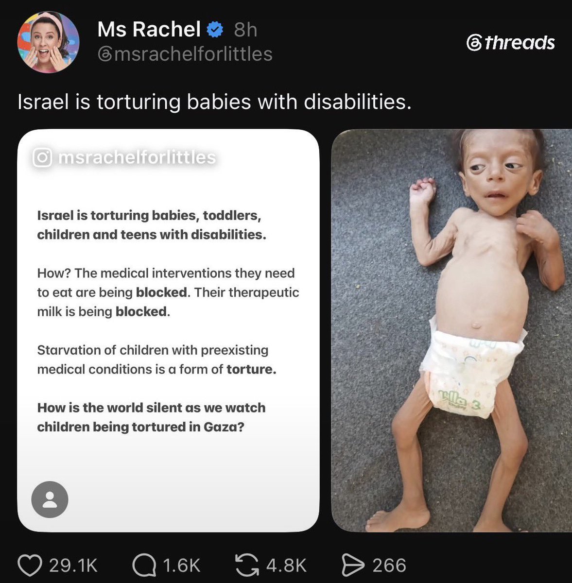 EYakoby's tweet photo. This is literally just not true and easily debunk-able.

You know what is real? A systemic system of Gazan men raping Palestinian girls.

Ms. Rachel hasn’t said a word. https://t.co/I4TWfekqJr