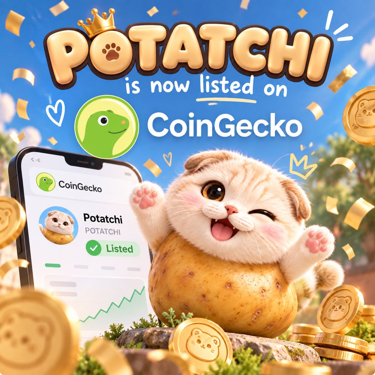 ruralvalidsnake's tweet photo. POTATCHI IS NOW LISTED ON COINGECKO! 🥔🐱🦎💚

Another milestone for Potatchi.

What started as a cute potato cat is now officially listed on CoinGecko. 😂🥔

No paid KOL push. No manufactured hype. We’ve been focused on growing the community organically, building publicly, and letting Potatchi find her way across CT.

Thank you to everyone who has been supporting, sharing, creating, and watching this little cat potato grow. 🤝💚

Welcome to @coingecko, @heypotatchi 🥔🦎

Contract: 0xfad17d7cc41d9c9ca4a459da798a4446dd217974

Listing does not constitute an endorsement by CoinGecko. No promises of returns or price appreciation.