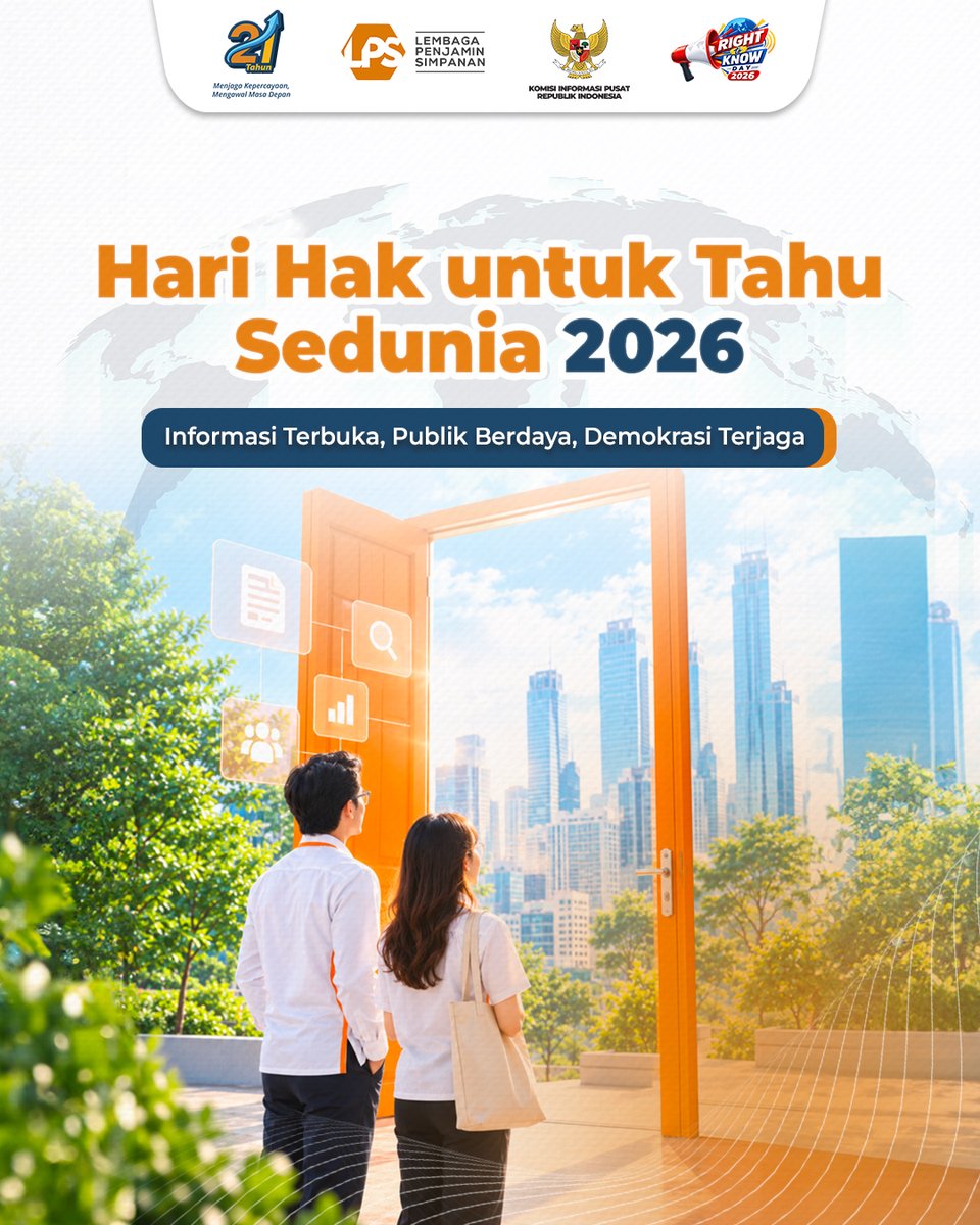 lps_idic's tweet photo. Keterbukaan informasi publik merupakan bagian penting dalam mewujudkan tata kelola yang transparan, partisipatif, dan akuntabel.

Melalui akses informasi yang mudah dan inklusif, masyarakat dapat memperoleh informasi yang dibutuhkan, meningkatkan pemahaman, serta berpartisipasi dalam mengawal transparansi publik.

Dalam rangka memperingati Hari Hak untuk Tahu Sedunia 2026, Lembaga Penjamin Simpanan (LPS) terus mendukung pengelolaan dan keterbukaan informasi publik sesuai dengan ketentuan yang berlaku.

#LPSIndonesia #AyoNabungdiBank #KuAmanAdaLPS #SahabatNasabahIndonesia #RightToKnowDay2026 #RTKD2026 #HakUntukTahu #KeterbukaanInformasi
#InformasiTerbukaPublikBerdaya