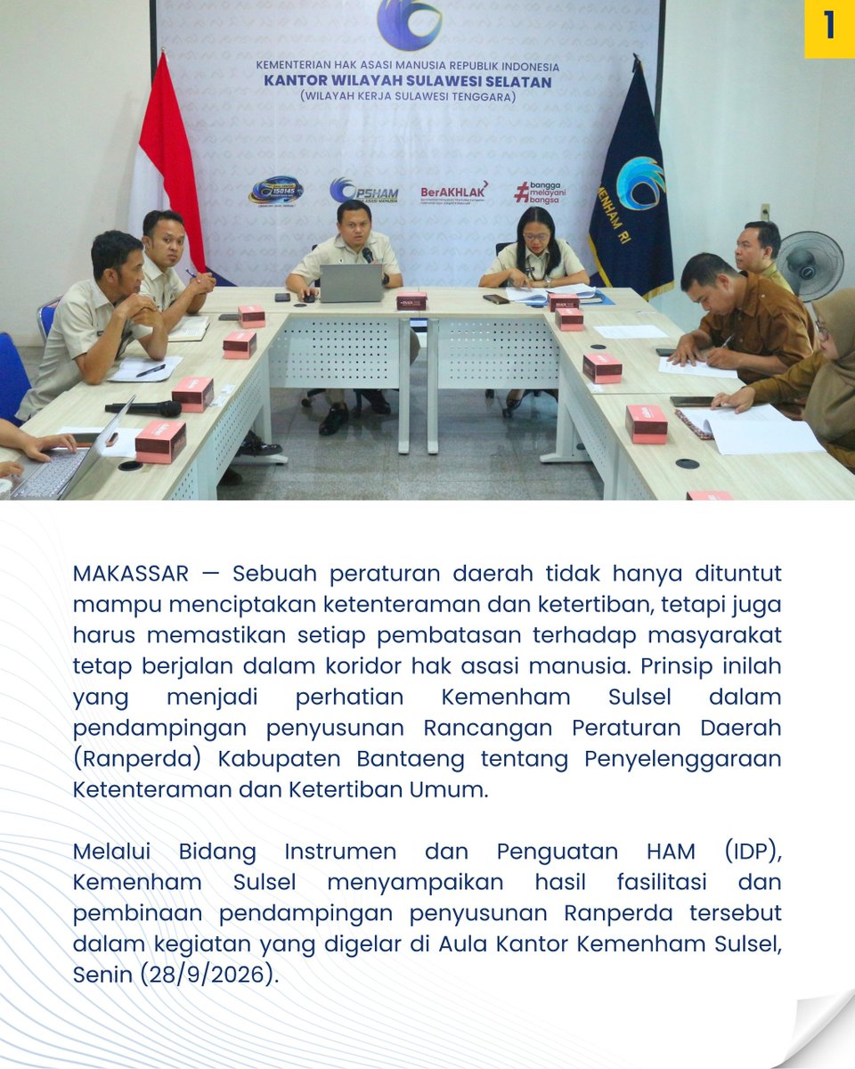 kemenhamsulsel's tweet photo. Menata Ketertiban, Menjaga Hak: Kemenham Sulsel Kawal Ranperda Trantibum Bantaeng

#ranperda 
#bantaeng 
#KemenhamSulsel 
#hakasasimanusia https://t.co/cR9oIPl7rN