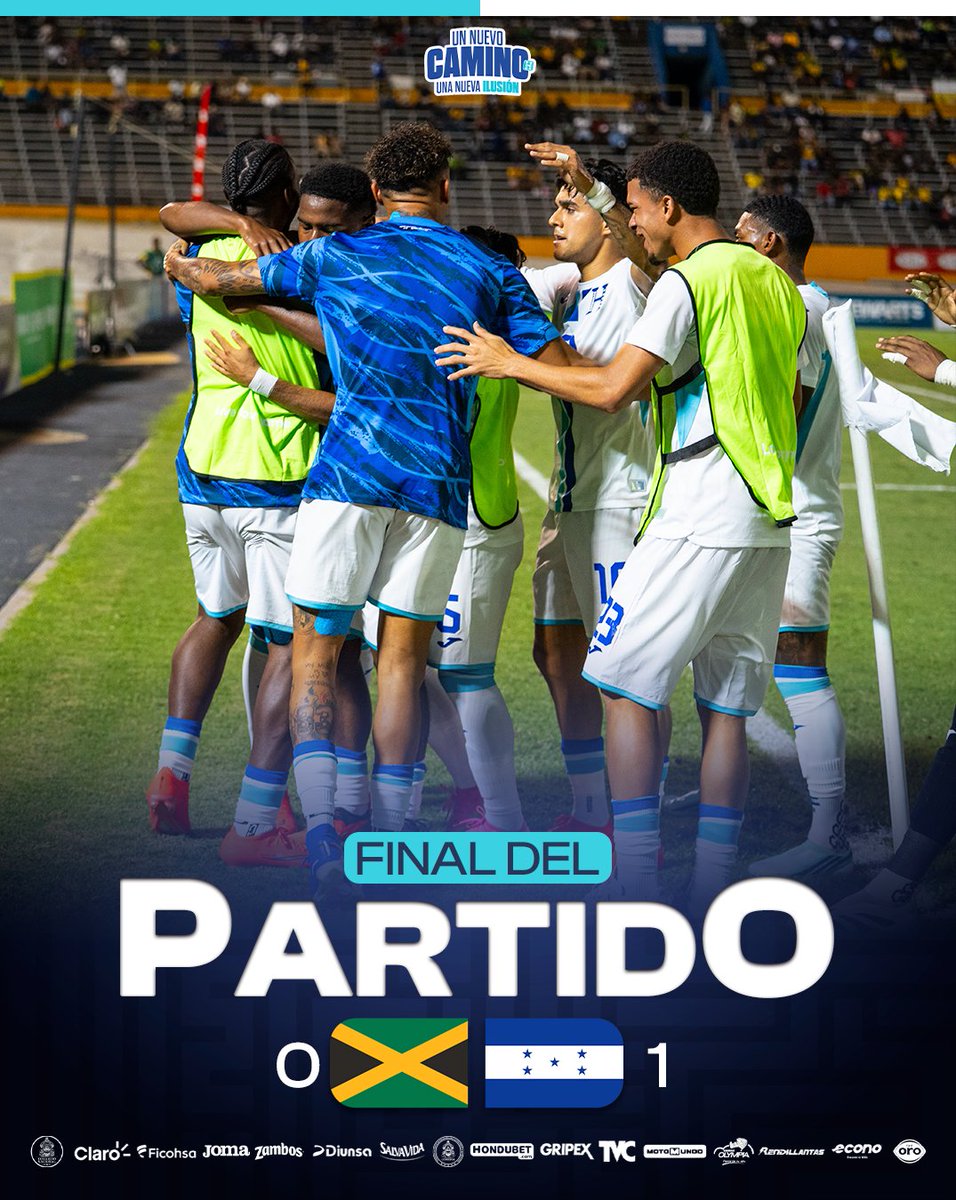 FFH_Honduras's tweet photo. 🇭🇳🔥 ¡FINAL DEL PARTIDO! 

HONDURAS HACE HISTORIA EN KINGSTON

¡La H se planta en Jamaica y consigue una ENORME victoria 1-0! 💙🤍💙

¡QUÉ NOCHE, CATRACHOS! ¡ESTA ES LA H! 🇭🇳🙌

#UnNuevoCamino #UnaNuevaIlusión #Honduras https://t.co/5IakocRvl5