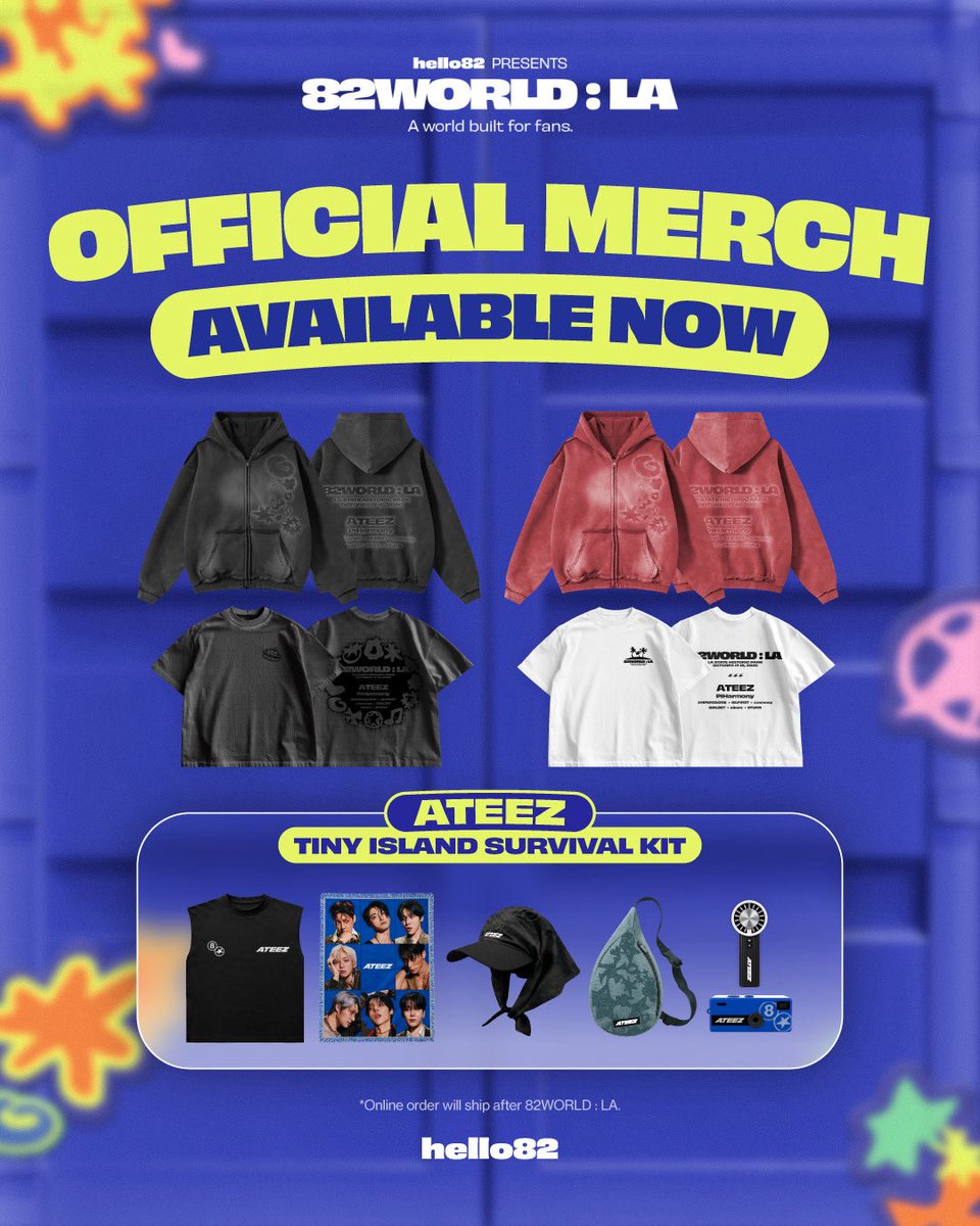 hello82PRESENTS's tweet photo. ️82WORLD : LA OFFICIAL MERCH DROP ⌛️
Secure your 82WORLD : LA OFFICIAL MERCH and FESTIVAL GEAR!

PRE-ORDER AVAILABLE ONLINE NOW ⬇️
🔗 https://t.co/IRhrbbcqKi

*Online orders will ship after 82WORLD : LA

#82WORLD #82WORLDLA #hello82PRESENTS #hello82 https://t.co/h9QzIxkRYP