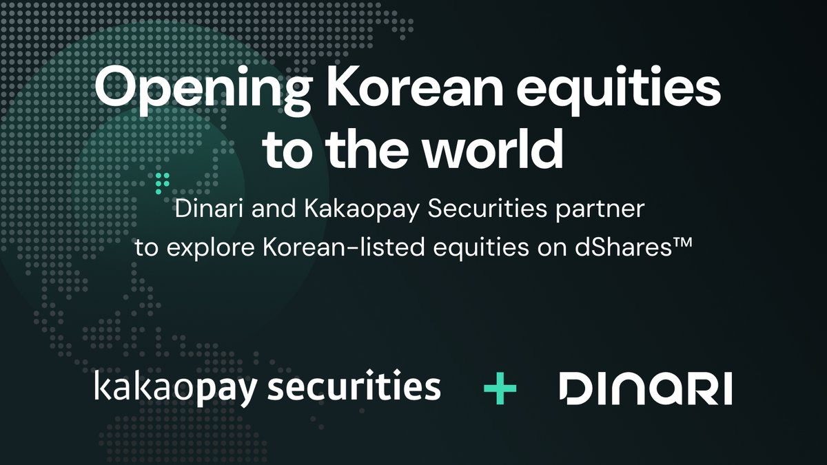 DinariGlobal's tweet photo. Korea is home to some of the world's most important companies, yet access remains limited for most investors abroad 🇰🇷

Today Dinari and Kakaopay Securities are partnering to explore changing that with dShares™.

Our plan to bring Korean equities global, including the US: https://t.co/848nqeSOuq