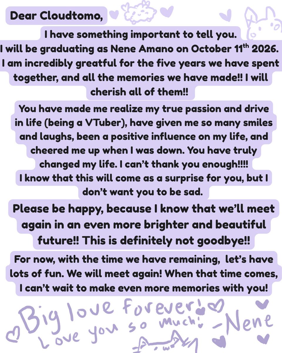 NeneAmanoVTuber's tweet photo. 【Graduation Announcement】
Love you so much always and forever!!🥺🤍 https://t.co/vdluiJH21U