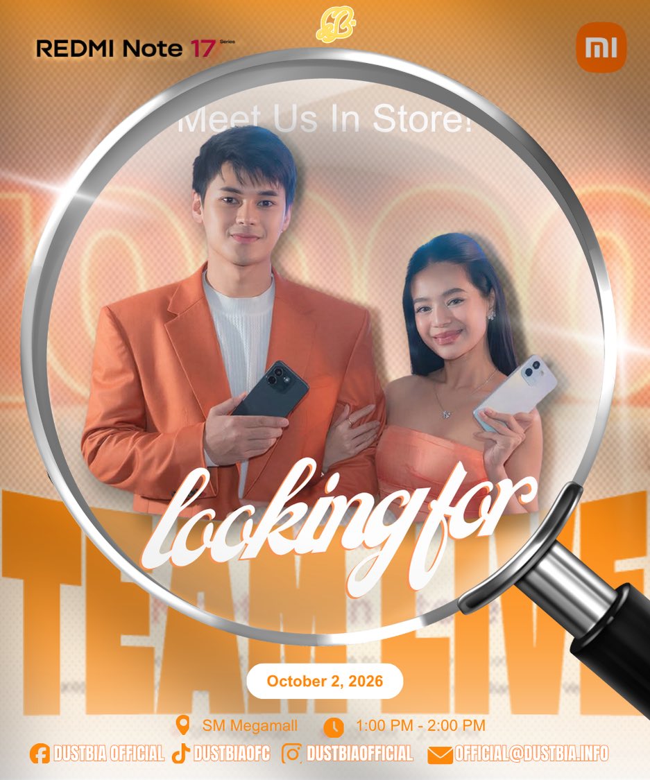 dusbiofc's tweet photo. 𝐑𝐄𝐃𝐌𝐈, 𝐒𝐄𝐓, 𝐆𝐎! 🤳

Our favorite duo is coming to Xiaomi Store Megamall! 𝗗𝘂𝘀𝘁𝗶𝗻 𝗮𝗻𝗱 𝗕𝗶𝗮𝗻𝗰𝗮 𝗮𝗿𝗲 𝘀𝗲𝘁 𝘁𝗼 𝗺𝗲𝗲𝘁 𝘁𝗵𝗲𝗶𝗿 𝗳𝗮𝗻𝘀 𝗼𝗻 𝗢𝗰𝘁𝗼𝗯𝗲𝗿 𝟮 for a special #REDMINote17Series Meet & Greet! 💛

We’re looking for Cheffies who are willing to join 𝗧𝗲𝗮𝗺 𝗟𝗶𝘃𝗲 and help us support and cheer for Dudu and Caca during the event. Let’s make sure they feel all the love and support from Casa DustBia! 🫶

If you’re interested in purchasing and joining us at the event, or if you’re available to be part of Team Live, kindly send us a DM. We’d love to have you with us!

Let’s show up and give our favorite duo the warmest Cheffies welcome! See you there, Cheffies! 💛