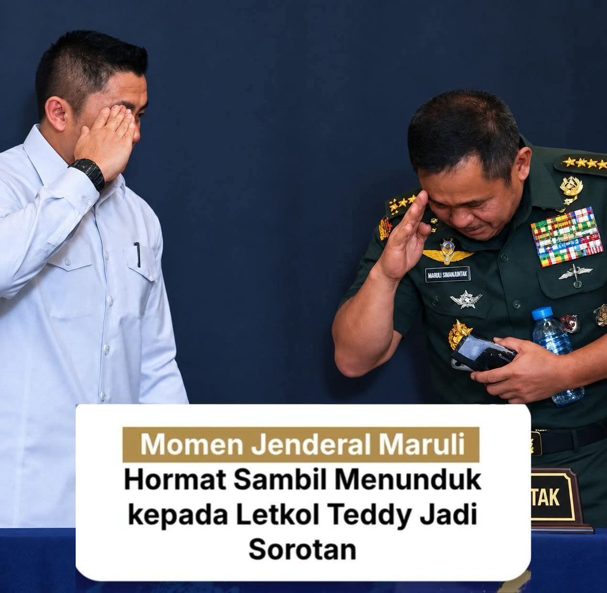 NasionalisSiber's tweet photo. Jenderal yang rendah hati, hingga memberikan hormat sambil menunduk pada Letnan Kolonel. https://t.co/xEBZgN1txK