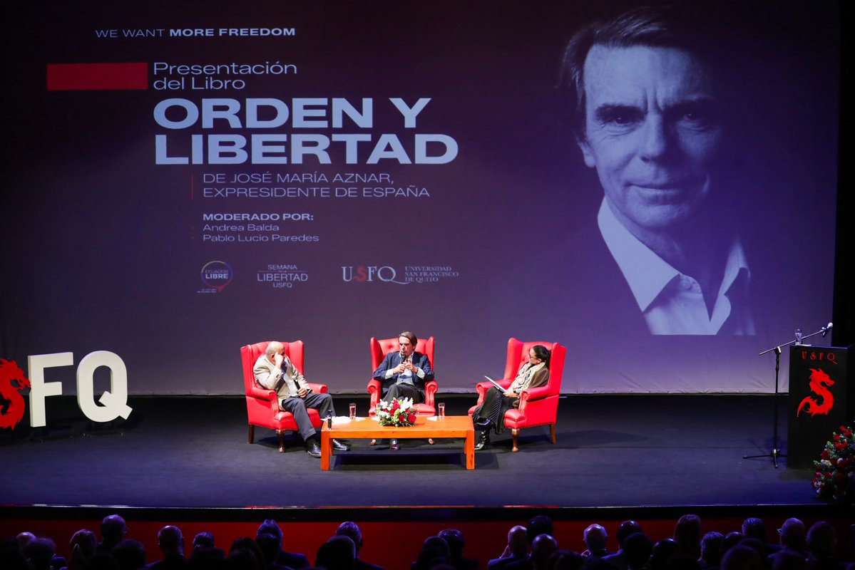 LassoGuillermo's tweet photo. Esta noche tuve el honor de acompañar a José María Aznar en la presentación de su nuevo libro, Orden y libertad, en un encuentro organizado por la Fundación Ecuador Libre en la Universidad San Francisco de Quito.

En una época de grandes transformaciones, marcada por las tensiones geopolíticas, el populismo y la revolución tecnológica, defender la democracia liberal significa reafirmar nuestro compromiso con la libertad, la dignidad de cada persona y el respeto a las instituciones.

Una reflexión necesaria que nos invita a asumir la responsabilidad de defender estos principios.

Gracias, José María, por este libro y por tantos años de amistad y reflexión compartida.