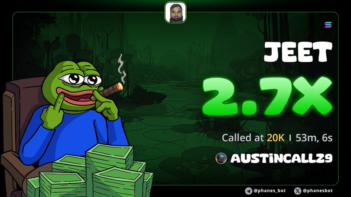 Austincallz03's tweet photo. 2.7x profit on $JEET

94mo6yYt5z9t31TjS257coYsRX7b7KPTKWVRzAnuLECr https://t.co/yEEAW4USsE