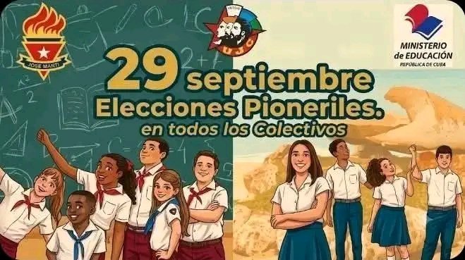 Ferrerctc's tweet photo. 29 de septiembre. Elecciones Pioneriles en todos los colectivos. #LaPatriaSeDefiende #LatiendoConFidel @Colina_CTCuba @Cuba_CTC @ArletyBarazal @EduardoLopezL65 @PieterTerry @CTCProCav @YunielCTCav @JHGcasanova @AlfreMene37409 @pina_veliz @AliDiazAD https://t.co/qCmgKFXPWT