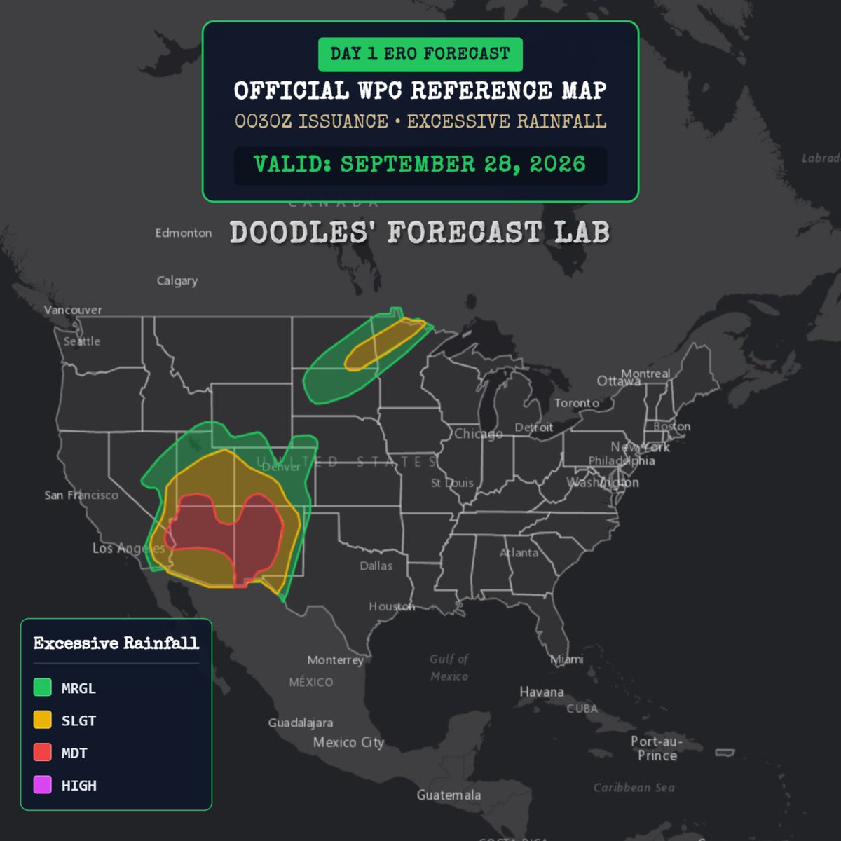 MichaelDooleyWx's tweet photo. TURN AROUND, DON'T DROWN
Back to back moderate risk days associated with #Hurricane #Odalys and the approaching Hurricane #Polo have set up a very wet atmosphere and soil. This combination could result in significant #flashflooding over the next 4-5 days, mainly in the red areas. https://t.co/DRQPkeuIkA