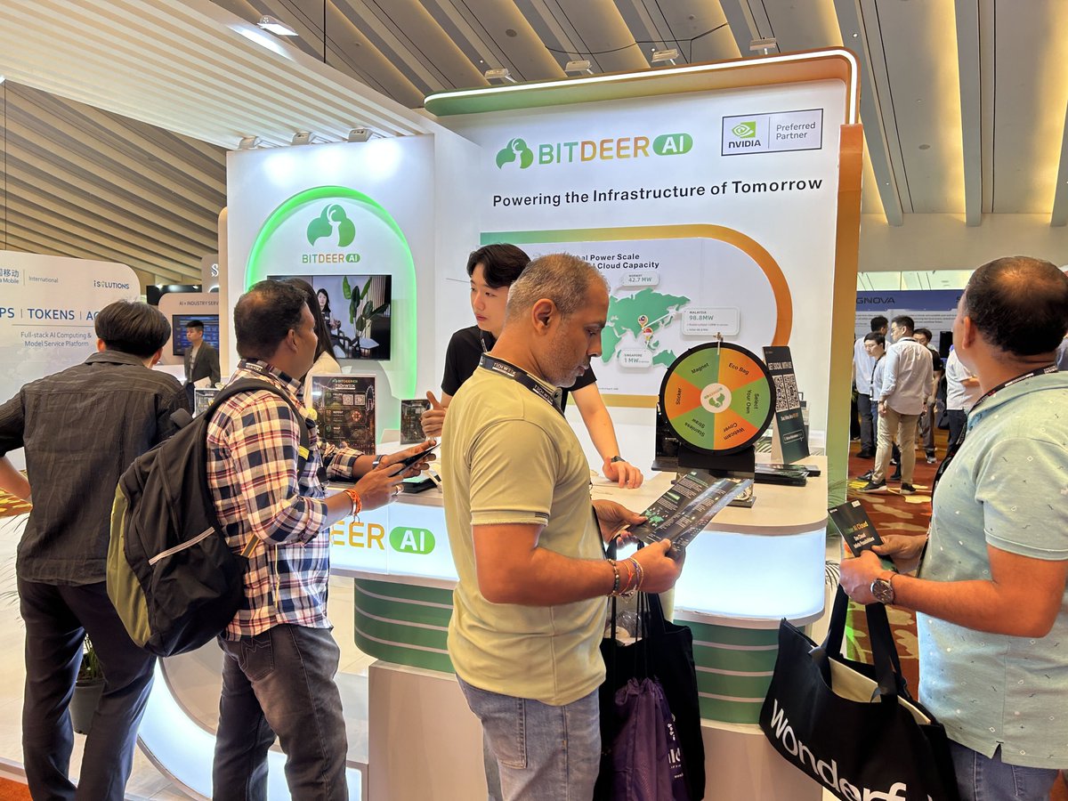 Bitdeer_AI's tweet photo. Day 1 of #TechWeekSingapore is ON. 🚀

🎤 12:45 PM — Retainna Lin on Data Strategy Theatre to unpack The Real Edge in Production AI

🎁 4 PM — US$500 @Bitdeer_AI Model Studio credits Lucky Draw

And all day: conversations on AI infrastructure, inference & scaling from pilot to production.
📍 Level 5 | Booth 5E-31

Come find @Bitdeer_AI !