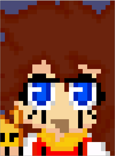 Bondrawing73's tweet photo. I was offline for days my bad but I did some things while I was offline starting 
A pixel of May Fosterrr sadly I had no way of making a well symetry of those lines of the eyes my bad
May Foster and Mumble by:@knigth_blue https://t.co/yIXZYLUZxU