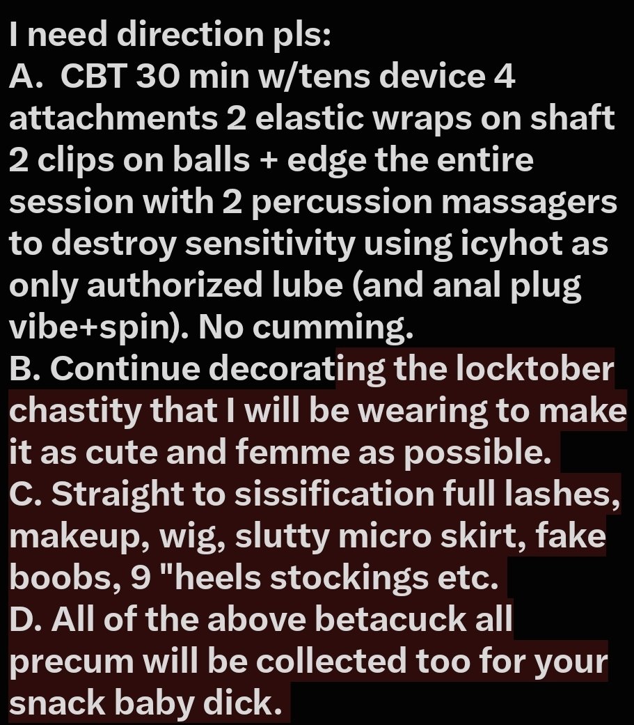 Romysslave's tweet photo. Need direction from Dommes pls look at attached images. #sph #whiteboi #beta #question #humiliation #bussy #microdick #fufu #chastity #pathetic #4GoddessEntertainment #LocktoberPrep https://t.co/XJ5qS8oASG