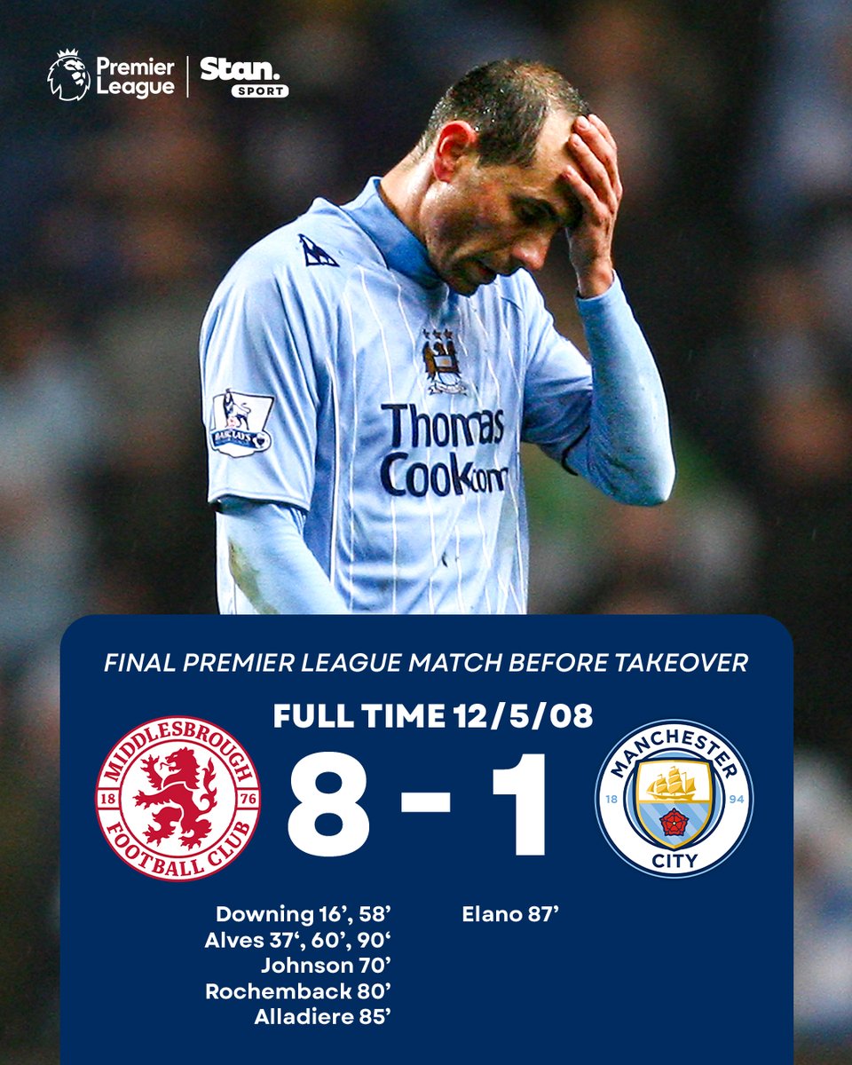 StanSportFC's tweet photo. This was the scoreline the last time Man City played a Premier League game before being taken over by Sheikh Mansour's Abu Dhabi United Group.

#StanSportAU #PremierLeague https://t.co/Dv81eIZHuB