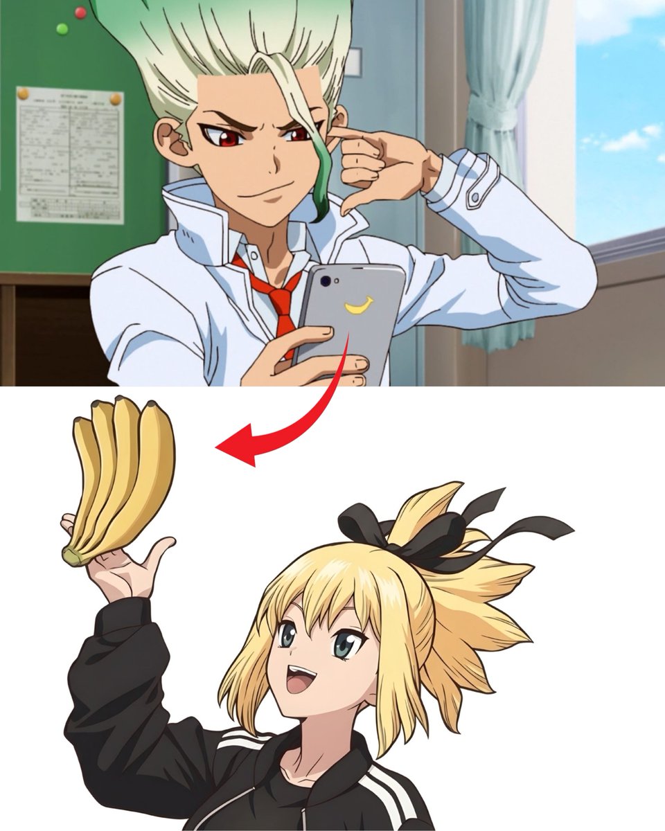 SenHaku_Station's tweet photo. OMGGGGG!!! VIERON???? 
SENHAKU CANON !!!!! 
LA FRUTA FAVORITA DE AMBOS ES EL PLÁTANO!!!! 
🍌🙀🍌🙀🍌🙀🍌🙀
ESO LOS HACE ALMAS GEMELAS!!!
SENKU Y KOHAKU DESTIADOS A ESTAR JUNTOS !!!!!! 
🍌🙀🍌🙀🍌🙀🍌🙀
TOMEN TODO MI DINERO https://t.co/2N24c8mYnH