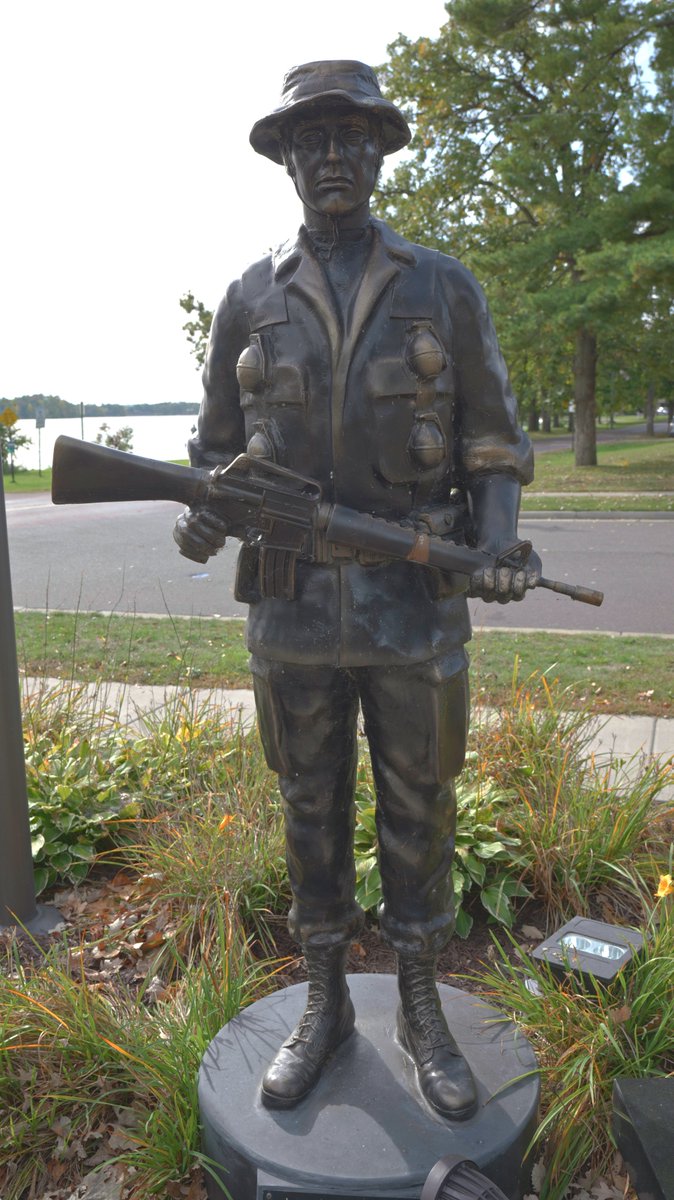 inTECHsity's tweet photo. Veteran's memorial on the banks of Rice Lake.  It was touching to see all of the life sized statues as well as the faces and names of some of our nations greatest heroes. https://t.co/st0FSjHkDr