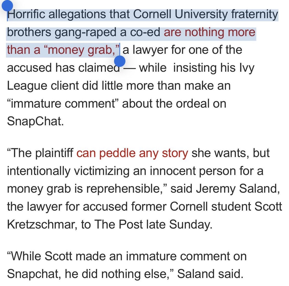 ClaudetteGGibs1's tweet photo. This is Jeremy Saland, one of the lawyers for the Cornell 7. He calls the victims lawsuit against Cornell a money grab. Fuxk this asshole. https://t.co/MNkCCMxK2o