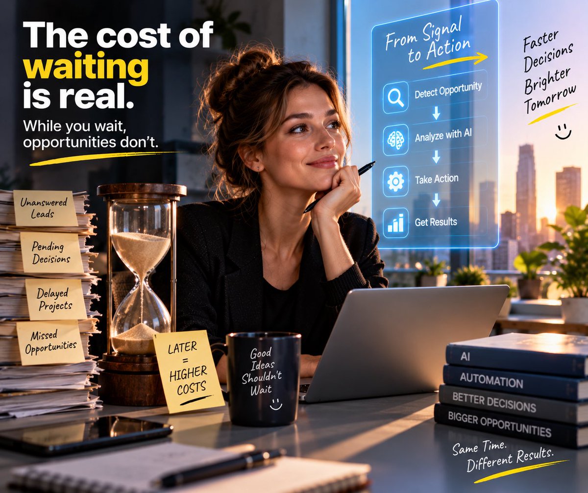 visautomation's tweet photo. Businesses measure the cost of action.
Few measure the cost of waiting.

A lead unanswered.
A problem detected too late.
An opportunity missed overnight.

AI’s real advantage may be simple: shortening the distance between signal and action.

#AI #Automation #Business #AIAgents https://t.co/2929UEqqFT