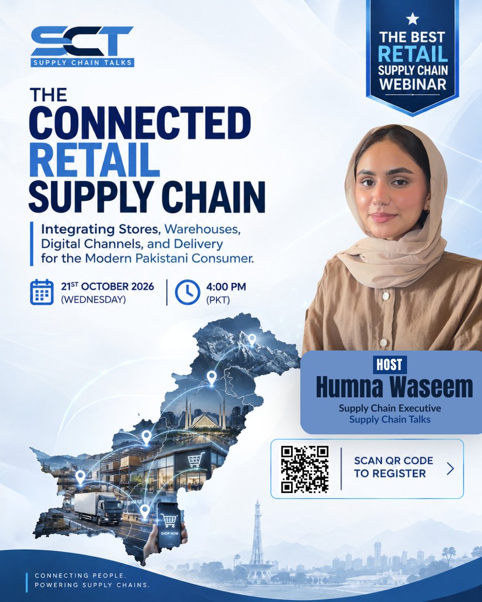 supplychaintal4's tweet photo. What does a connected retail supply chain look like?

Join Humna Waseem as host for a discussion on connecting stores, warehouses, digital channels &amp; delivery for a seamless customer experience.

📅 21 Oct | 🕓 4 PM PKT
🔗 https://t.co/on59CFTJgU
#SupplyChain #Retail https://t.co/OF9CGaPVFq