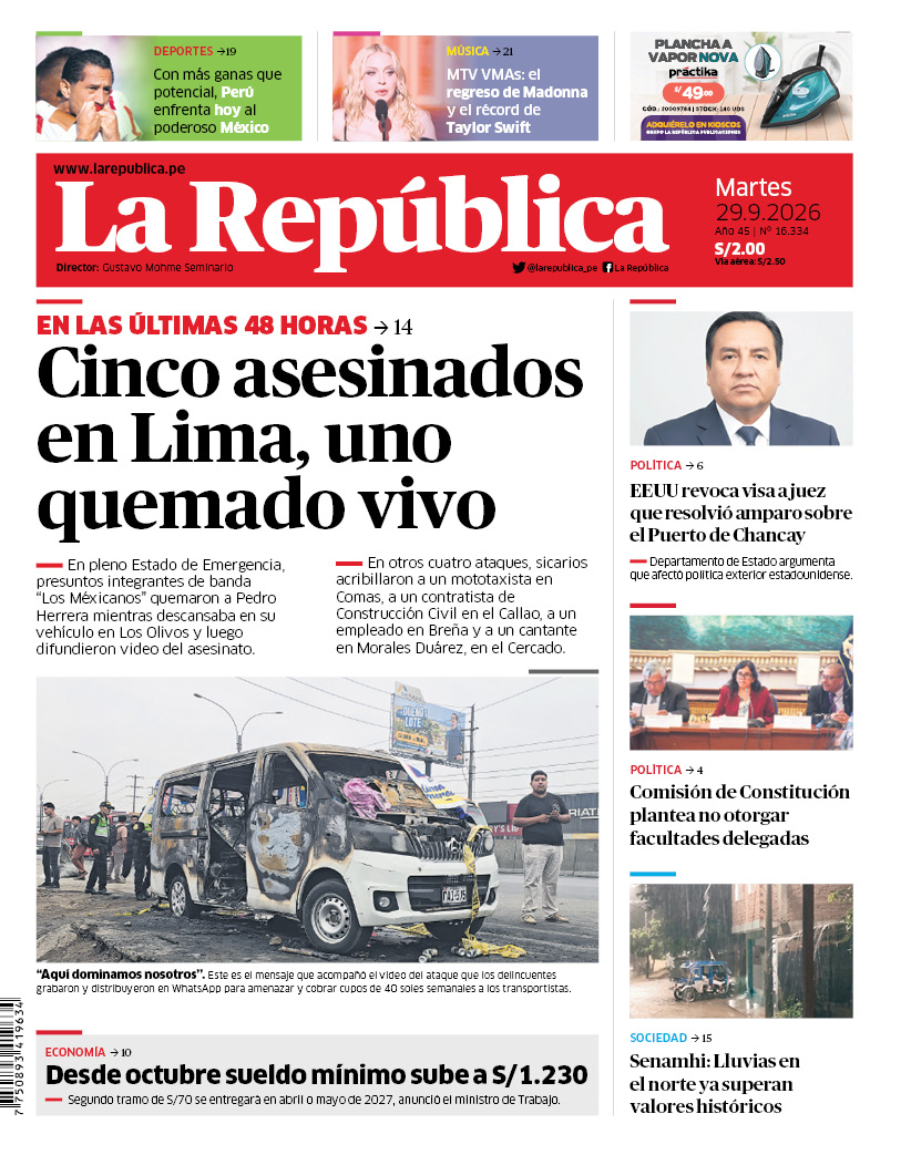 larepublica_pe's tweet photo. 🗞 ¡Buenos días! 👋 Esta es nuestra portada de hoy, martes 29 de septiembre de 2026 📰

➡️ Recuerda que también puedes leer nuestra versión impresa aquí: https://t.co/BiL9OrTxm4 https://t.co/HSRJTvOiF8