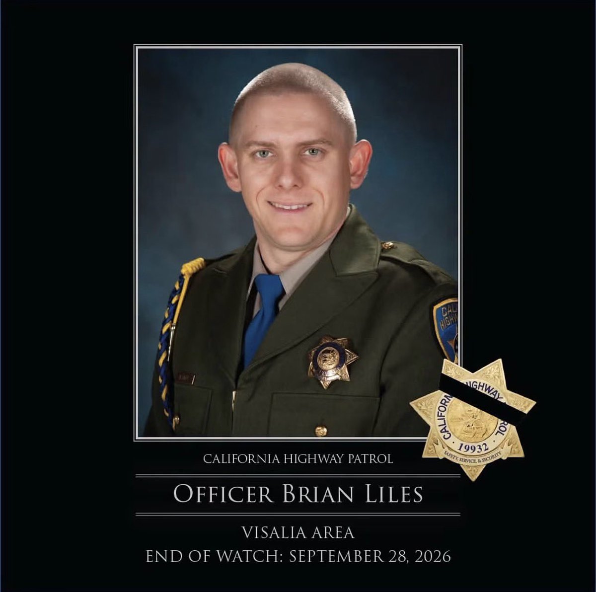 OC_Scanner's tweet photo. BREAKING 🚨🚨

#Tipton / #California 

The California Highway Patrol has announced the Line of Duty death of Officer Brian Liles. Officer Liles was killed in an on duty traffic collision earlier today in Tipton, CA. 

Officer Liles is a 16 year veteran and leaves behind a wife and 2 kids. 

My deepest condolences to the @CHP_HQ family.