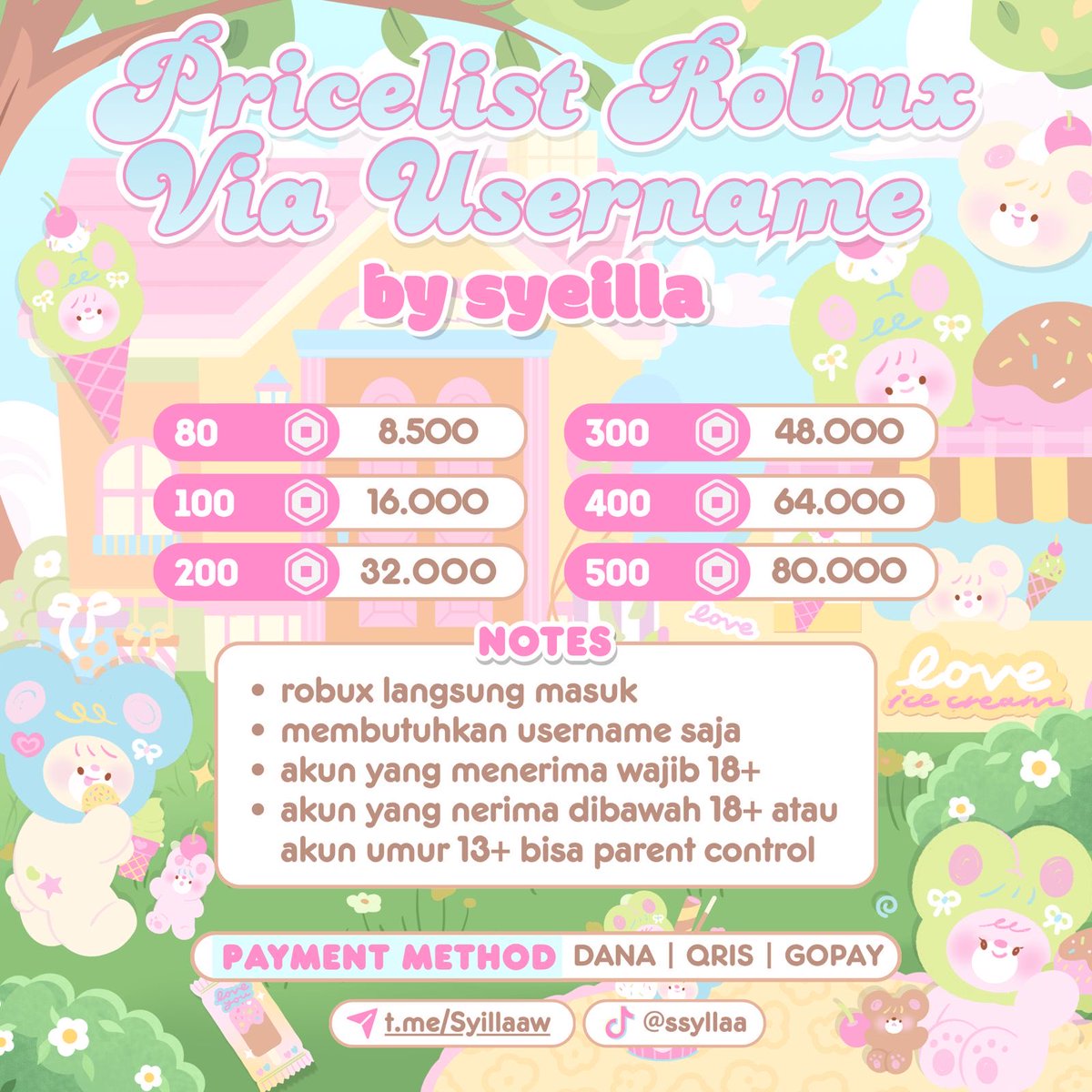 Syeillaw's tweet photo. selainn app premium acuu juga redyy wobuxx viaa sendd yaww teman-timunn mau order bisa banget ke wawa atau dm sajahh ><
#robux #roblox #zonauang #zonajajan https://t.co/QnRL9zVlzq