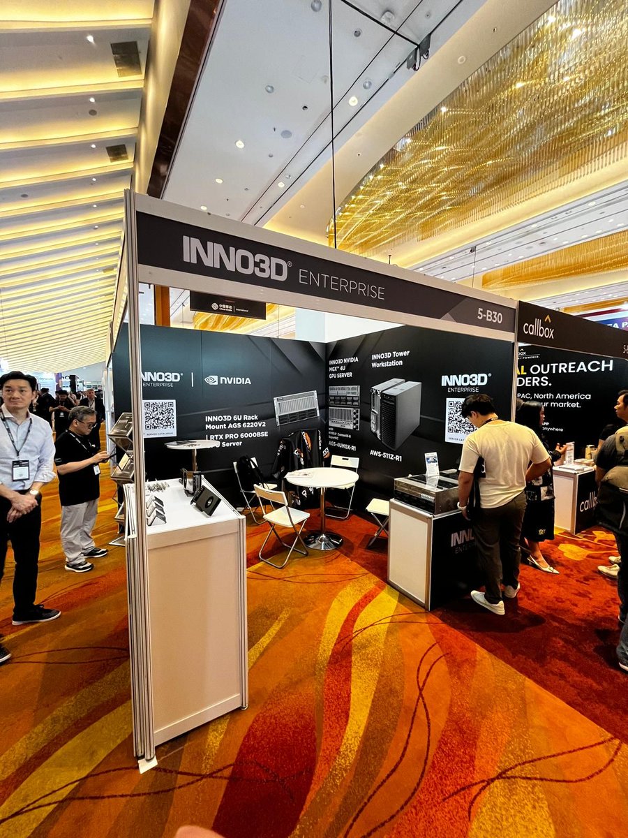 Inno3D's tweet photo. We are here at TECHWEEK SG 2026 DAY 1! Visit us at booth # 5-B30 today and we will share our latest GPU servers & towers information with you. Come have a chat!
#TWS #TWS26 #TechWeekSingapore2026 #inno3d #brutalbynature #ichill #gpu #graphicscard #technology #innovations #AI #gaming #BDWA #BDWA26 #BigDataAIWorldAsia #BigDataAIWorldAsia26