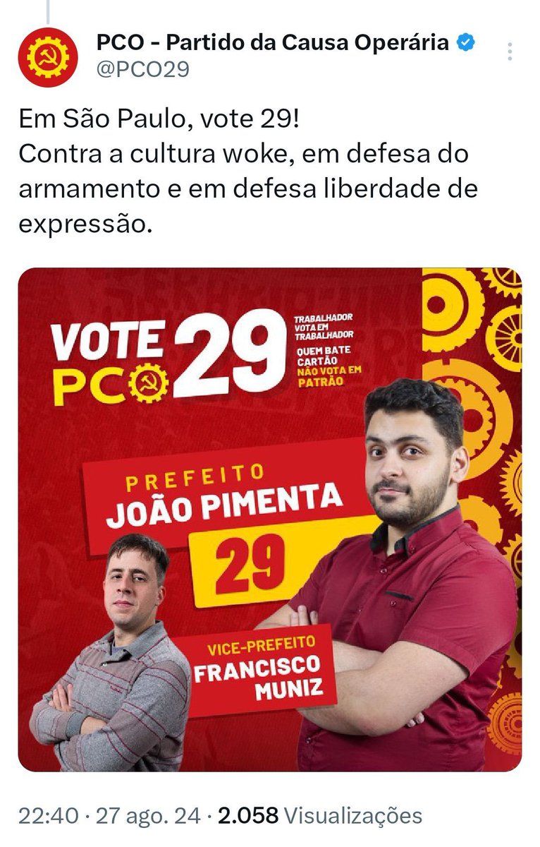 FaroMarcelo's tweet photo. @caroles_roger @CarlosPortoRJ Esquerda raiz é PCO. https://t.co/kfsZAGQlEJ