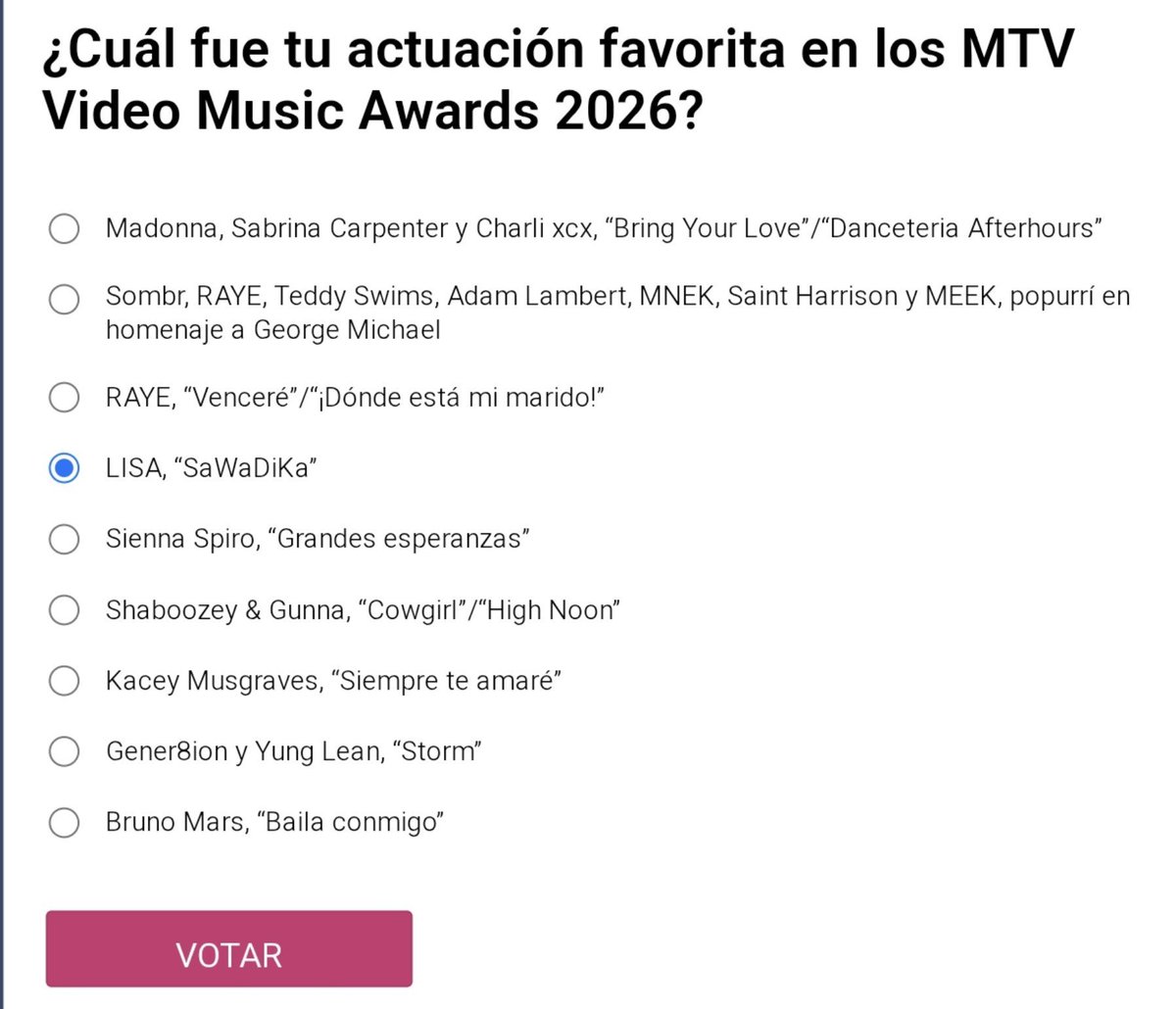 queweaconbpink's tweet photo. ❗BLINKS, billboard a realizado una votación sobre cuál fué la mejor actuación de los vmas, así que vayan ahora ya a votar por LISA.❗

🔗: https://t.co/SwUMnzao7z https://t.co/OOVEze7lKs