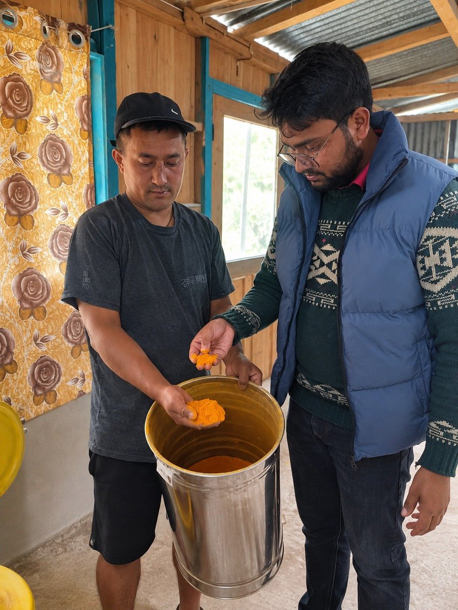 AgriGoI's tweet photo. From Turmeric fields to into Markets 🌿 📈
Highland Hills Farmers Producer Co Ltd #FPO from #Darjeeling #PMDhanDhaanyaKrishiYojana district #WestBengal, with 782 farmer members, has set up a multi-pulveriser capacity 10 quintals/day for turmeric value addition.
Local processing & value addition leads to stronger market opportunities for farmers.
📞 FPO Contact: Sh. Aviskar Rana  6295452194
🛒 Click to buy directly from the FPO
https://t.co/Y2sKLXR1mP

#DDKY #Turmeric #ValueAddition #FoodProcessing